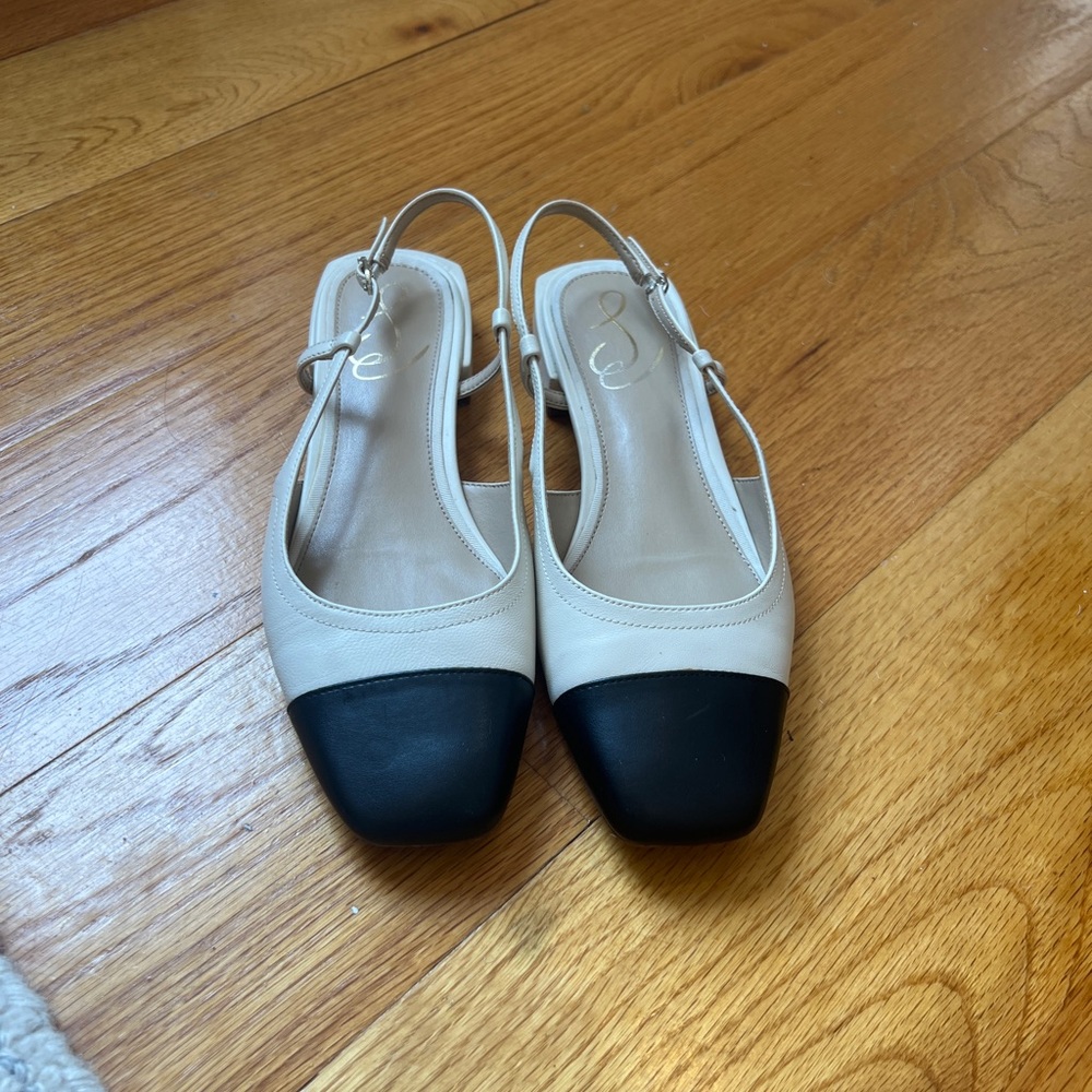 Sam Edelman black and cream slingback flats